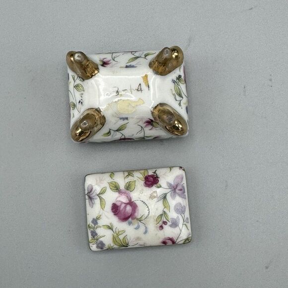 Vtg Footed Rectangle Trinket Box Lid Floral Vanity Glam Victorian Porcelain B141 - Picture 13 of 13